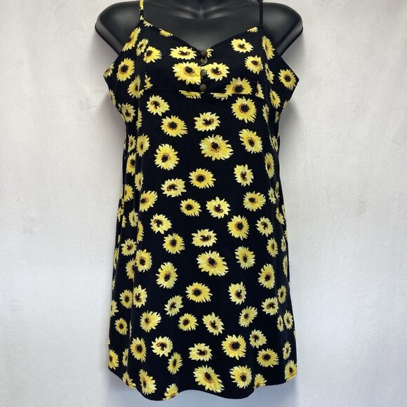 URBAN OUTFITTERS Sunflower Spaghetti Strap Mini Dress Women Medium Black Yellow - Picture 9 of 12